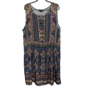 Hemant & Nandita Jeweled Sleeveless Blue Mini Satin Dress Boho Size 3X Z25